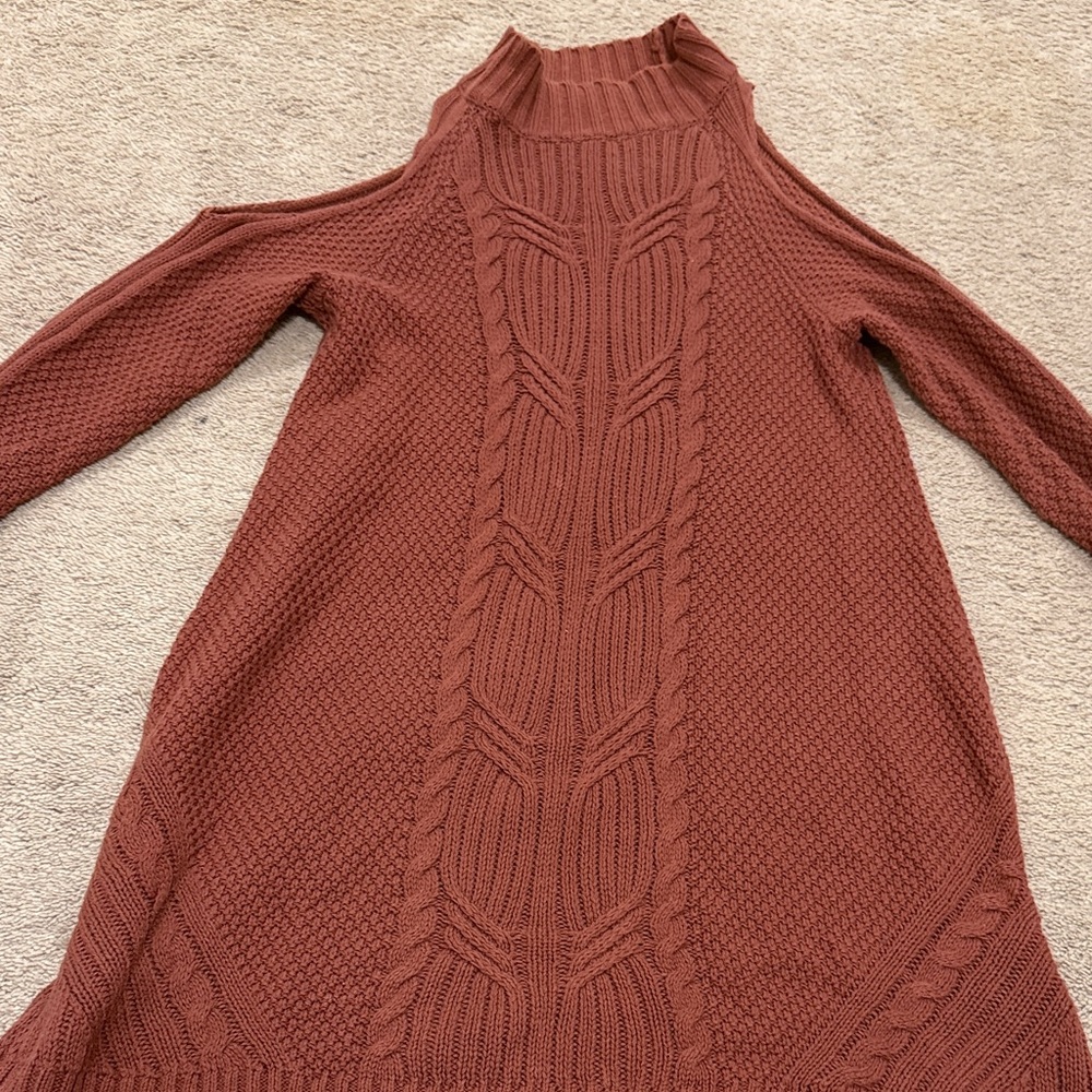 Express Rust Off-the-Shoulder Cable Knit Sweater